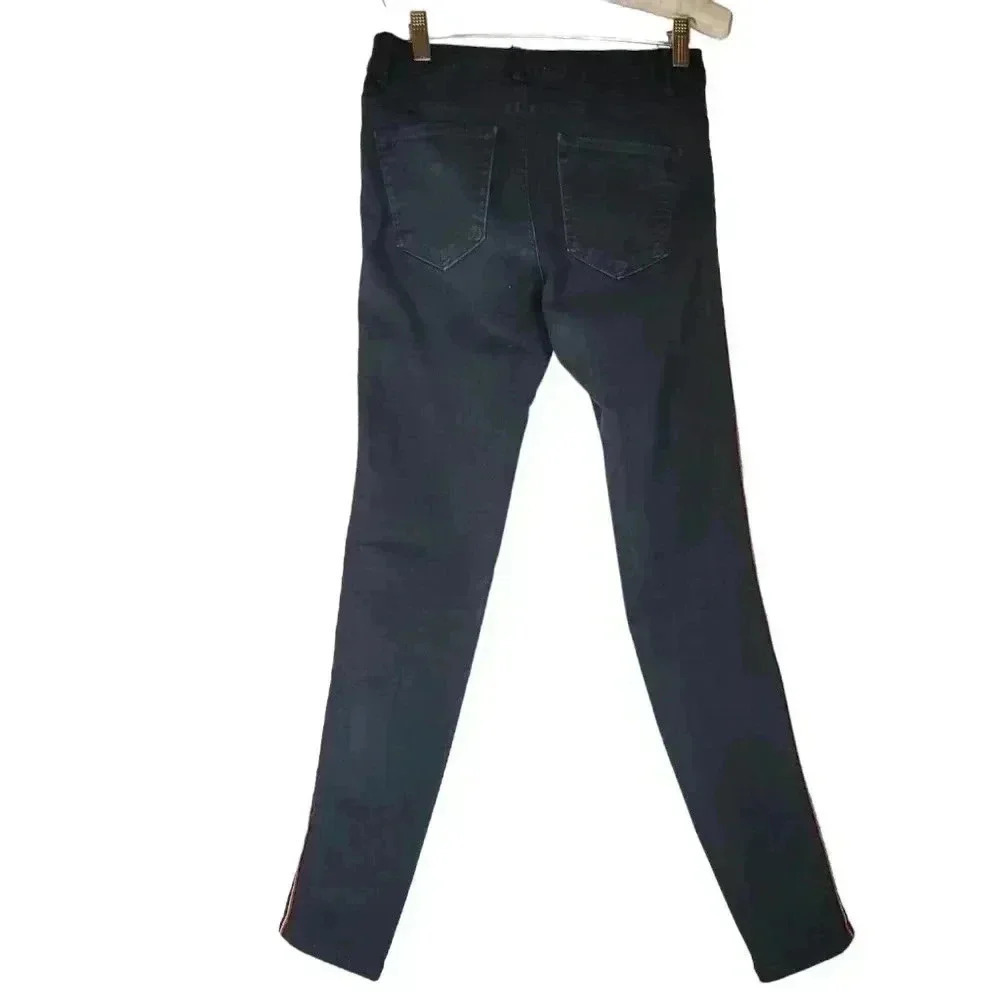 Zara Basics Z1975 Denim Navy Skinny Jeans Red White Stripe Sides Stretchy Size 4 - Picture 3 of 12